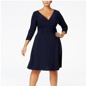 NY Collection Woman | Navy Ruched Midi Dress | Size 2X